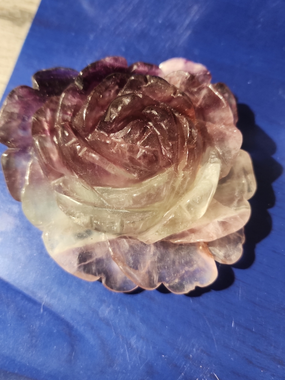 Hand-Carved Rose Crystal  - Purple and Pale Green/Fluorite